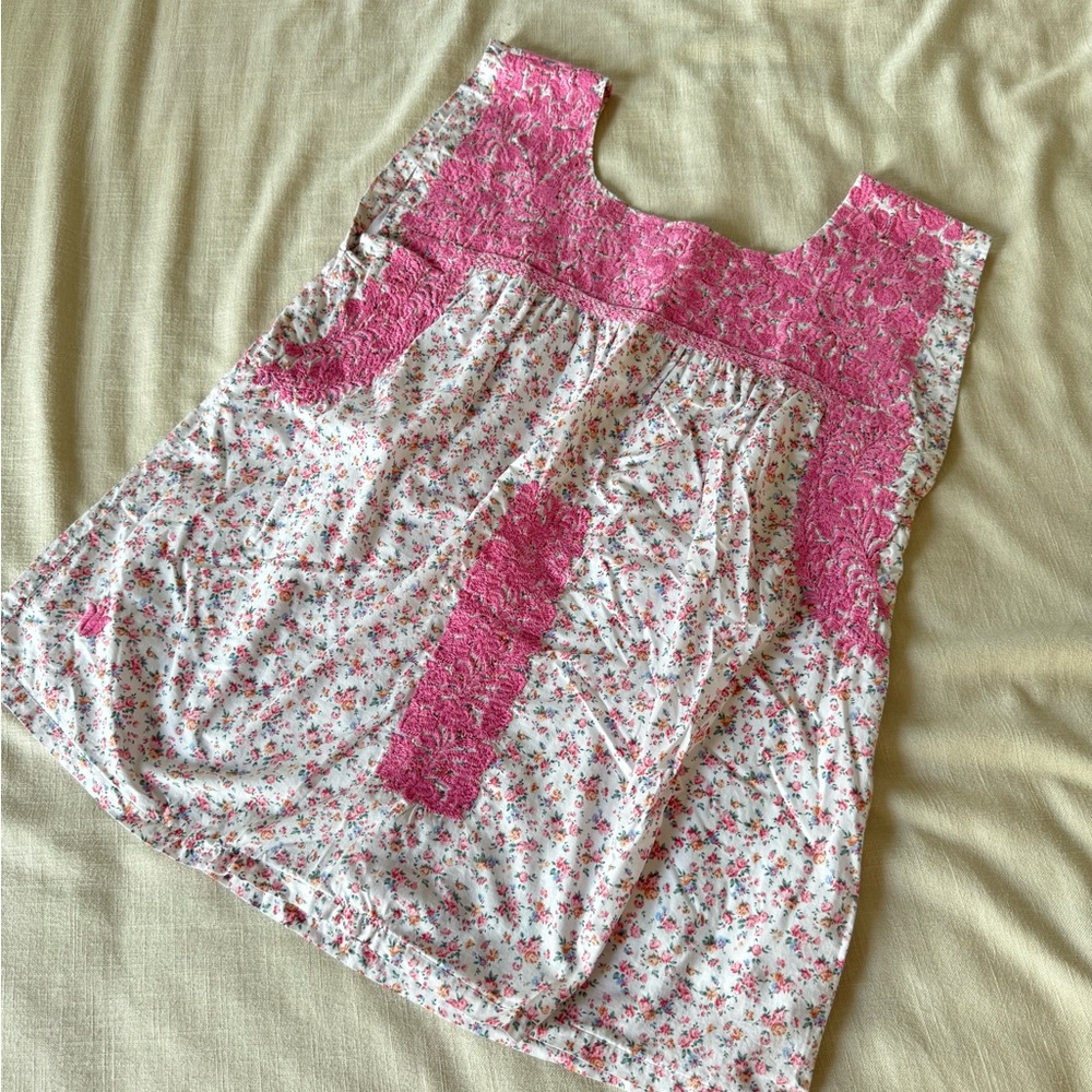 J.Marie Floral Sleeveless Top with Pink Lace